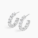 Emerald Cut Hoops Silver