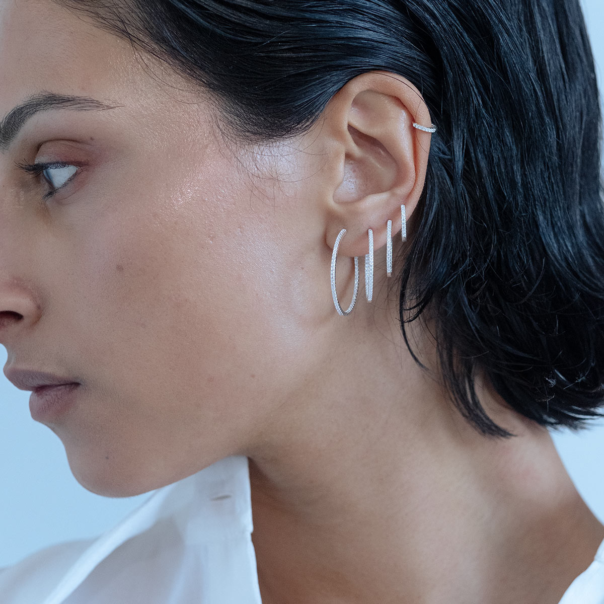 Silver stone hoop earrings discount
